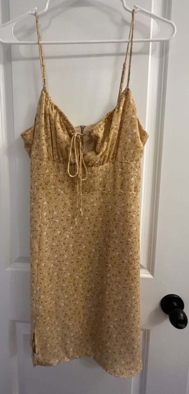 Sadie & Sage Mustard Yellow Ditsy Floral Tie-Front Mini Dress